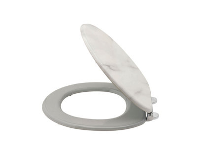 AQUALONA Marble Toilet Seat - MDF Wood with Slow Close and One Button Quick Release