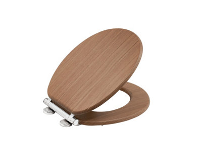 AQUALONA Oak Tongue & Groove Toilet Seat - MDF Wood with Soft Close and One Button Quick Release