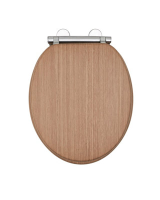 AQUALONA Oak Tongue & Groove Toilet Seat - MDF Wood with Soft Close and One Button Quick Release