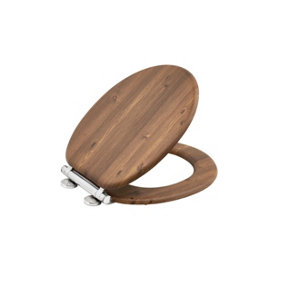AQUALONA Teak Toilet Seat - MDF Wood with Slow Close and One Button Quick Release
