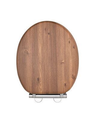AQUALONA Teak Toilet Seat - MDF Wood with Slow Close and One Button Quick Release