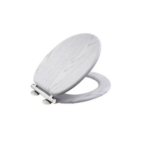 AQUALONA White Oak Effect Toilet Seat - MDF Wood with Soft Close and One Button Quick Release