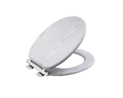 AQUALONA White Oak Effect Toilet Seat - MDF Wood with Soft Close and One Button Quick Release