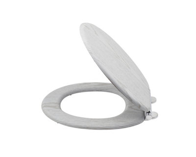 AQUALONA White Oak Effect Toilet Seat - MDF Wood with Soft Close and One Button Quick Release