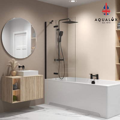 Aqualux 6mm 2-Pnl Hinged Bathscreen 1500x1000 Matt Black