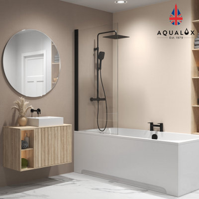 Aqualux 6mm Square Bathscreen 1500x900 Matt Black