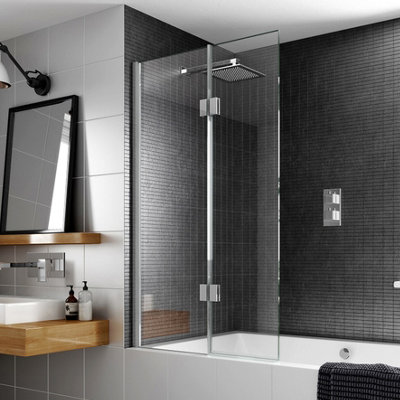 Aqualux 8mm 2 Panel Left Hand Hinged Bath Screen 1500mm x 900mm Chrome Price Comparisons | Compare The Build