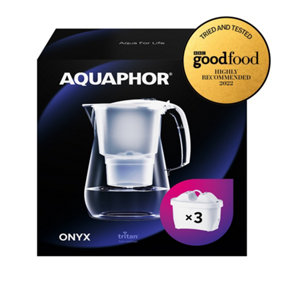 AQUAPHOR Onyx Water Filter Jug 4.2L, for reduction of limescale, Chlorine. Includes 3 x Maxfor+ Filter Cartridges