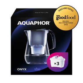 AQUAPHOR Onyx Water Filter Jug 4.2L, Includes 3 x Maxfor+ Filter Cartridges, Black