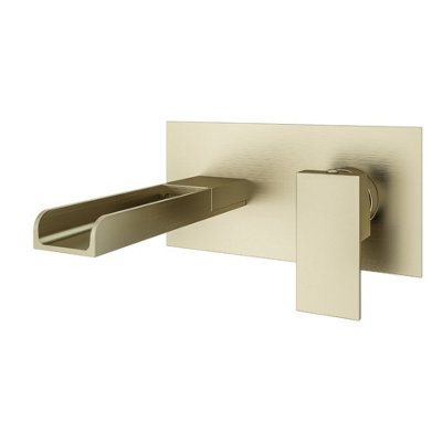 Aquarius Angle Waterfall Wall Mounted Brushed Brass Basin Filler Tap AQ791053