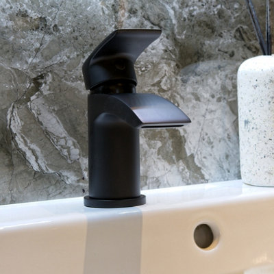 Aquarius Arc Mini Mono Basin Mixer Tap inc Waste Matt Black