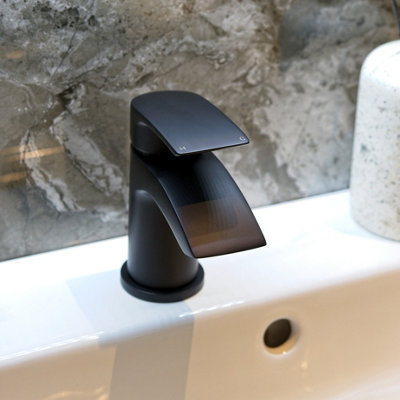 Aquarius Arc Mini Mono Basin Mixer Tap inc Waste Matt Black