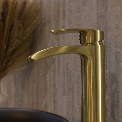 Aquarius Arc Tall Mono Basin Mixer Tap in Brushed Brass
