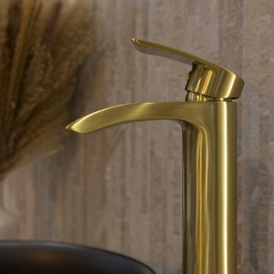 Aquarius Arc Tall Mono Basin Mixer Tap in Brushed Brass