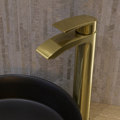 Aquarius Arc Tall Mono Basin Mixer Tap in Brushed Brass