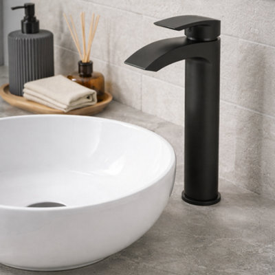 Aquarius Arc Tall Mono Basin Mixer Tap in Matt Black