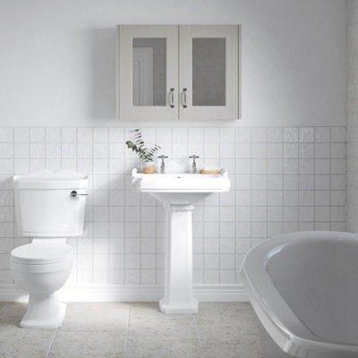 Aquarius Ashford 590mm Traditional 2 Tap Hole Basin with Full Pedestal
