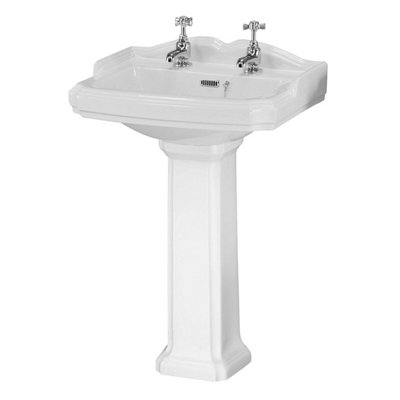 Aquarius Ashford 590mm Traditional 2 Tap Hole Basin with Full Pedestal