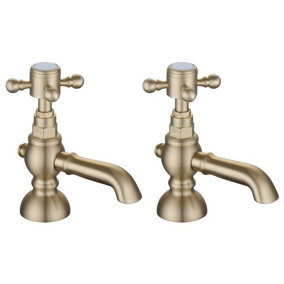 Aquarius Chic Basin Pillar Taps Brushed Brass