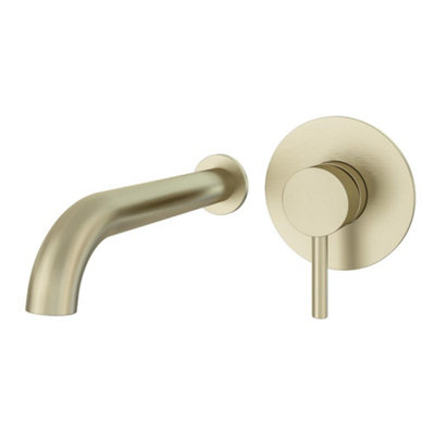 Aquarius Curve Wall Mounted Bath Filler Tap Brushed Brass AQ791009