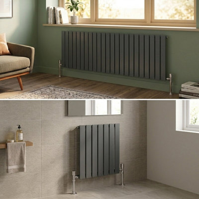 Aquarius Flat Single Horizontal Panel Radiator in Anthracite - 600 x 420mm