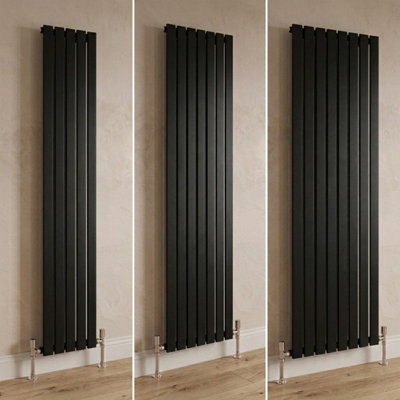 Aquarius Flat Single Layer Vertical Panel Radiator in Black - 1800 x 350mm