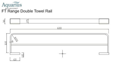Aquarius FT Double Towel Bar 600mm Chrome - 3