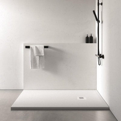 Aquarius Honiston Mineral Composite Slate Effect Shower Tray in Arctic White - 1200 x 800mm