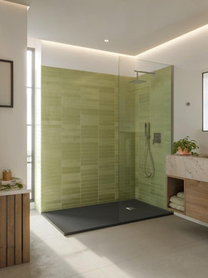 Aquarius Honiston Mineral Composite Slate Effect Shower Tray in Charcoal Grey - 1000 x 800mm