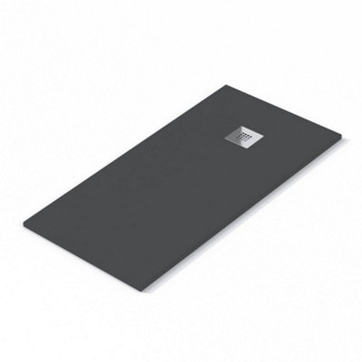 Aquarius Honiston Mineral Composite Slate Effect Shower Tray in Midnight Black - 1700 x 760mm