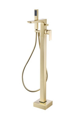Aquarius Hydro Floor Mounted Bath Shower Mixer Tap inc Kit Brushed Brass