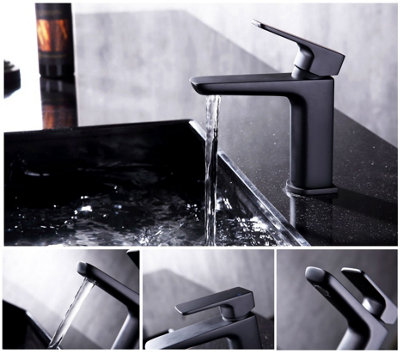 Aquarius Hydro Mono Basin Mixer Tap inc Waste Matt Black