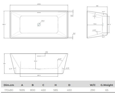 Aquarius Kruze Luxury 1700 x 800MM Freestanding Acrylic Bath AQKR17X8FSB - 3