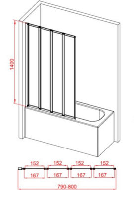 Aquarius LevAqua Framed Four Panel Folding Bath Screen Chrome - 3