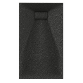 Aquarius LevAqua Natural 700 x 1000mm Black Rectangle Polymarble Textured Shower Tray AQLAN10070K