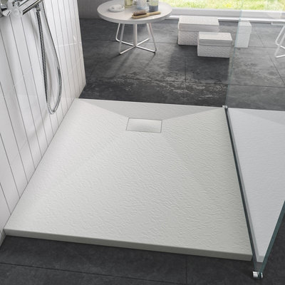 Aquarius LevAqua Natural 700 x 1000mm White Rectangle Polymarble Textured Shower Tray AQLAN10070W