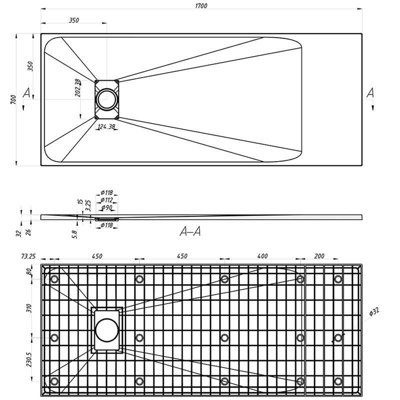 Aquarius LevAqua Natural 700 x 1700mm Grey Rectangle Polymarble Textured Shower Tray AQLAN17070G - 3