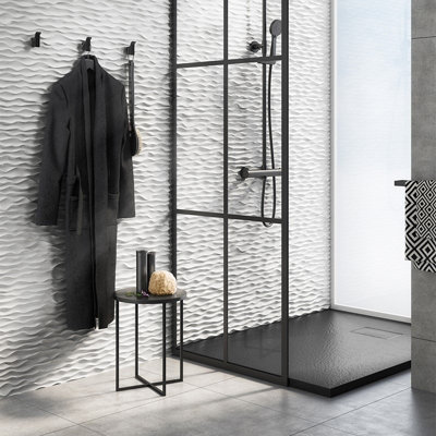 Aquarius LevAqua Natural 800 x 1000mm Black Rectangle Polymarble Textured Shower Tray AQLAN10080K