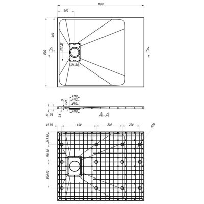Aquarius LevAqua Natural 800 x 1000mm Black Rectangle Polymarble Textured Shower Tray AQLAN10080K - 3
