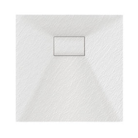 Aquarius LevAqua Natural 800 x 800mm White Square Polymarble Textured Shower Tray AQLAN08080W