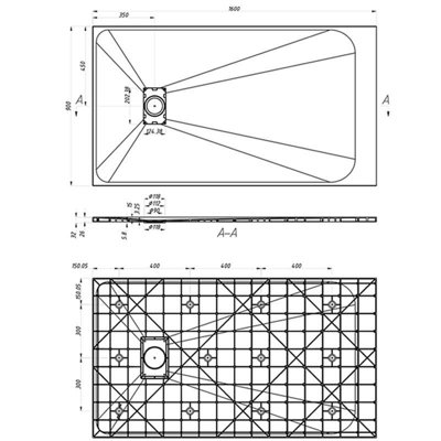 Aquarius LevAqua Natural 900 x 1600mm Grey Rectangle Polymarble Textured  Shower Tray AQLAN16090G