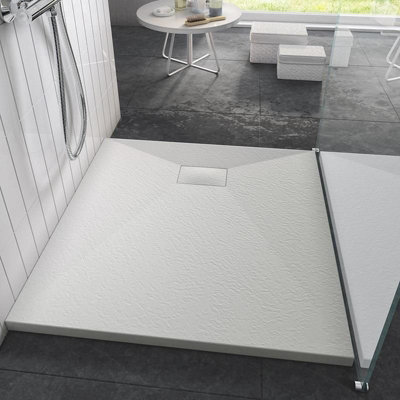 Aquarius LevAqua Natural 900 x 900mm White Square Polymarble Textured Shower Tray AQLAN09090W