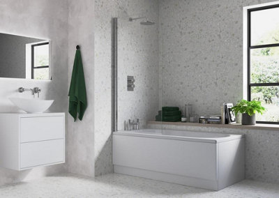 Aquarius LevAqua Single Curved Hinged Bath Screen Chrome | DIY at B&Q