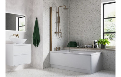 Aquarius LevAqua Straight 6mm Brushed Bronze Hinged Bath Screen 1500 x 800mm