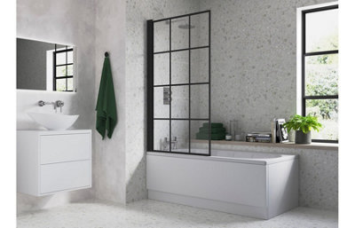 Aquarius LevAqua Straight 6mm Matt Black Crittall Hinged Bath Screen ...