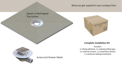 Aquarius LevAqua Wetroom Tray with Centre Drain Complete Kit 1000 X 1000mm AQLA1010CD