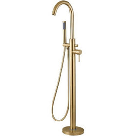 Aquarius Luxury Zanelli Floor Standing Bath Shower Mixer Tap Brushed Brass AQ2999