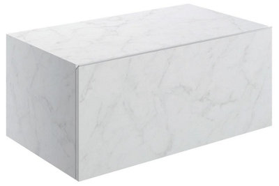 Aquarius Marblesque One Drawer Storage Unit and Console Shelf 800mm White Marble Effect