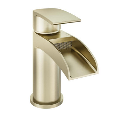 Aquarius Niagara Waterfall Basin Mono Tap inc Waste Brushed Brass AQ791016