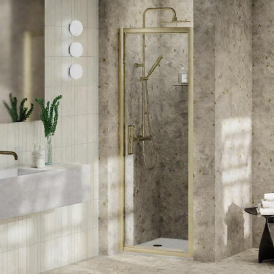 Aquarius Pluvia 8mm Pivot Shower Door  - 900 x 2000mm - Brushed Brass